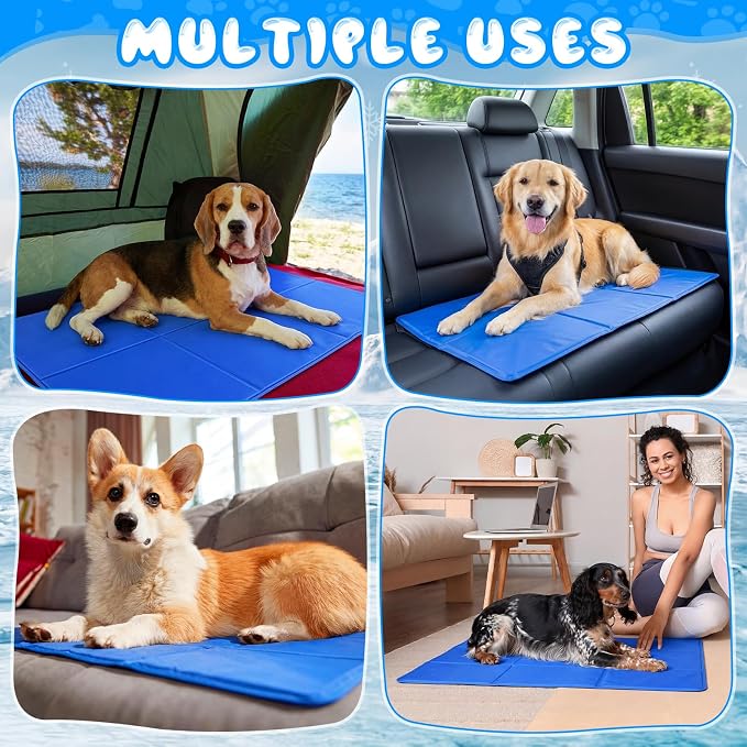 Drydiet 4 Pack Dog Cooling Mat - 23'' X 35'' Solid Gel Self Cooling Mat with Storage Bag Pressure Activated No Refrigeration or Electricity Needed Pet Pad for Dogs & Cats Kennels, Crates, Beds