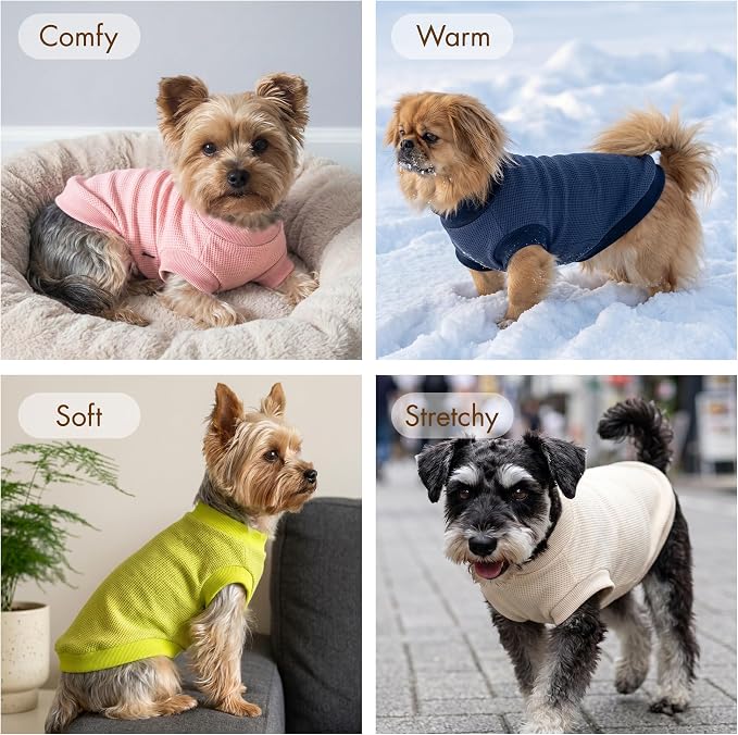 2 Pack Dog Shirt for Small Supplies Functional Waffle Dog Clothes Warm Soft Sweatshirt Outfit for Dogs Cats Pet Apparel