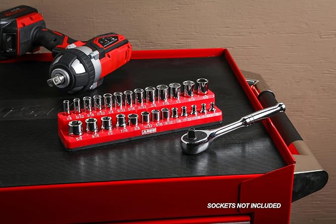 ARES 70232 26-Pc 1/4-In SAE Magnetic Socket Organizer | Part No. 70232; 13 Standard Size and 13 Deep Size Socket Holder; Keeps Your Tool Box Organized