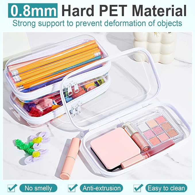 20 Pcs Clear Hard Zipper Case Bulk Hard Shell Plastic Pouch Transparent Double Zippers Toy Storage Organizer Bins for Building Blocks, Puzzles, Cosmetics(7.48 x 2.94 x 2 Inch)