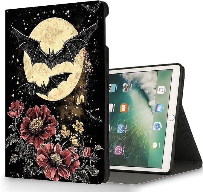 for Microsoft Surface Pro 7 Plus,Surface Pro 7/6/5/4 12.3" Tablet Case,Auto Wake/Sleep,Adjustable Stand Protective Cover - Bat Moon