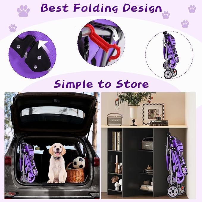 Dog Stroller with Storage Basket,3 Wheels Pet Stroller,Breathable Compact Portable Folding Carrier for Travel,Camping,Dog Carrier for Small Medium Dogs Or Cats,Lightweight Waterproof Pet Stroller
