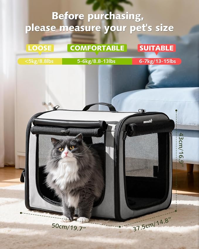 Dog Car Carrier Light Weight 19.7×16.9×14.8in, Foldable Dog Carrier, Gray | Easy to Assemble, Portable and Breathable Pet Carrier, Suitable for Indoor and Outdoor Use, Dog Travel Crate with Curtain