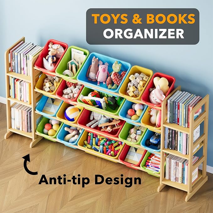 SpaceAid Toy Storage Organizer with 6 Shelves and 20 Bins, Toy Organizers Storage Bookshelf, Kids Bin Shelf Toys Box Bookcase for Bedroom Playroom Organization Room Decor, Multi-Colored