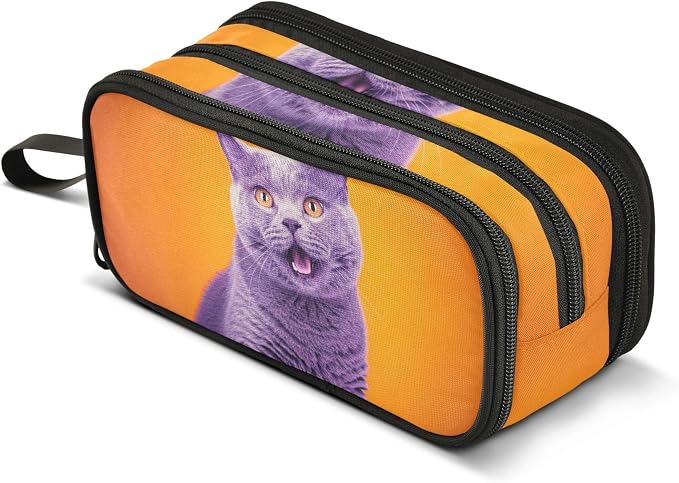 Cute Grey Cat Orange Pet Pencils Pouch Zipper Pencil Case Girls Classroom Pen Pouch Colors Pencil Bags Storage Stationery Kids Organizer School Supply