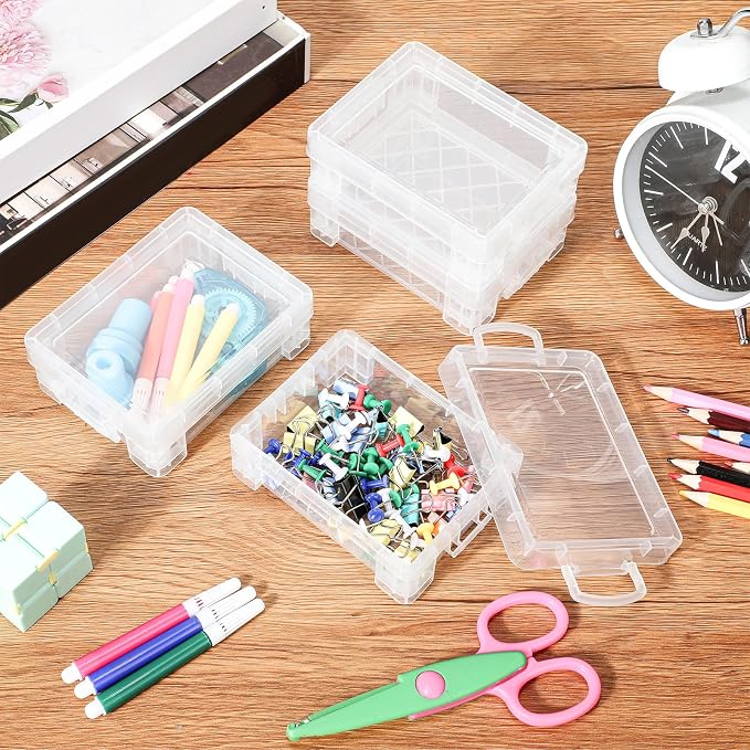 Suzile 50 Pcs Plastic Crayon Box with Lid 4.8 x 3.4 x 1.6, Clear | Small Crayon Storage Containers Bulk, for Office School Classroom, Art Crafts Pen Pencil Organizers, Back to School Supplies