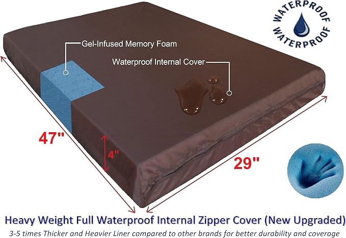 Dogbed4less XL Orthopedic Cool Foam Dog Bed, Durable Washable Black Canvas Cover, Waterproof Liner, and Extra Brown Microsuede Antislip Case, 47"X29"X4", Fits 48X30 Crate.