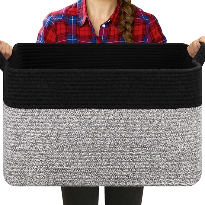OIASKET 65L Extra Large Blanket Basket Living Room, 19.7"x15.8"x11.8" | Rectangle Woven Laundry Hamper, Nursery Blanket Storage Living Room, Toy Storage With Handle, Large Baskets for Organizing