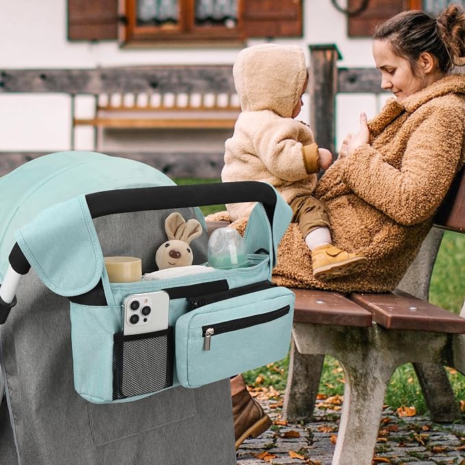 Accmor Universal Stroller Organizer with Insulated Cup Holder Detachable Phone Bag and Shoulder Strap,Stroller Bag Caddy Organizer for Uppababy, Baby Jogger, Britax Strollers