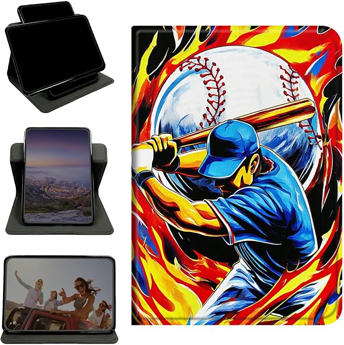 Case for Samsung Galaxy Tab E 9.6" 2015 SM-T560/T561/T567, 360 Degree Rotating Stand with Multi-Angle Vertical & Horizontal Viewing Shockproof Shell for Women Men, Baseball Man