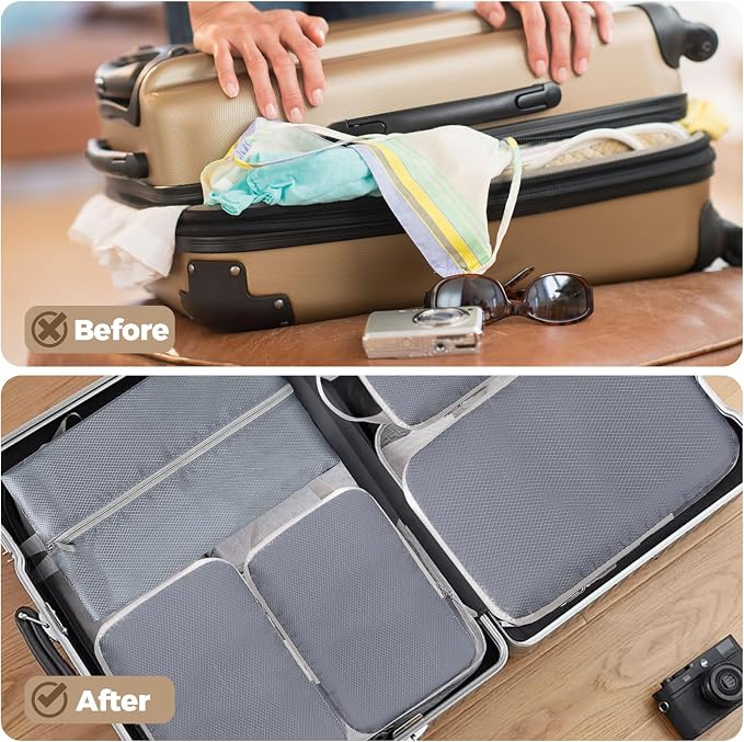 LANSKLBD 6/8 Set Packing Cubes for Suitcases Travel Luggage Packing Organizers,Travel Accessories Essentials Luggage Organizer with Shoe/Tioletry/Laundry Bag (Grey-1, 4 set)