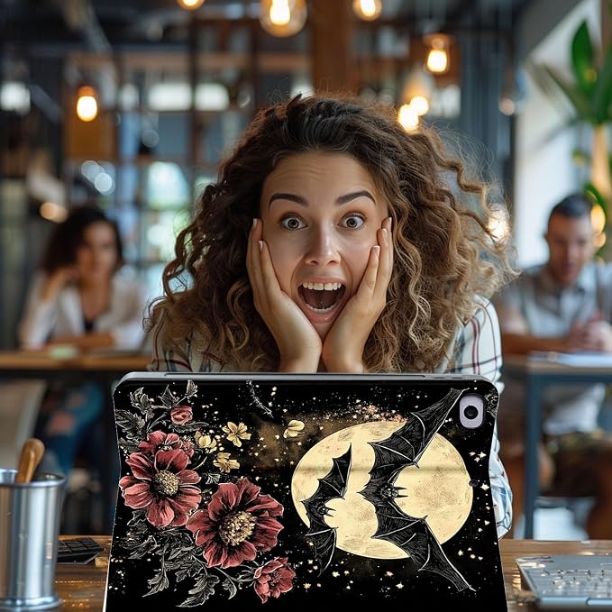 for Microsoft Surface Pro 7 Plus,Surface Pro 7/6/5/4 12.3" Tablet Case,Auto Wake/Sleep,Adjustable Stand Protective Cover - Bat Moon