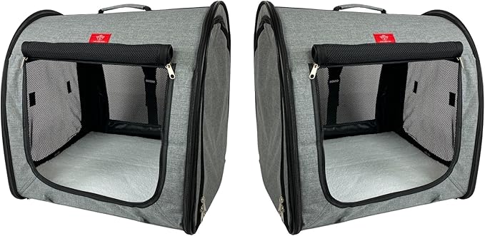 One for Pets Portable 2-in-1 Double Pet Kennel/Shelter, Fabric, Black/Royal Blue 20"x20"x39" - Car Seat-Belt Fixture Included (Gray)