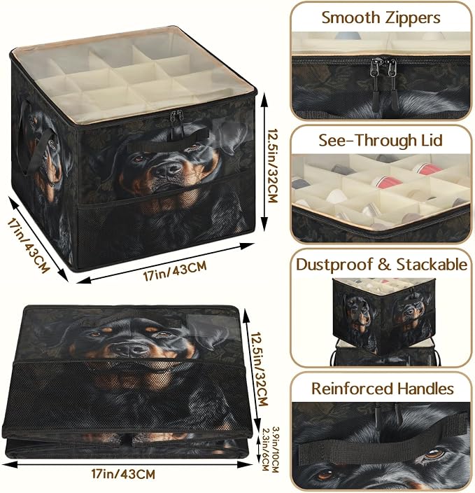 TropicalLife Funny Bernese Dog Shoe Organizer for Closet | Foldable Shoe Storage Organizer Box Bin with Adjustable Dividers and Clear Cover, Fits up to 16-32 Pairs