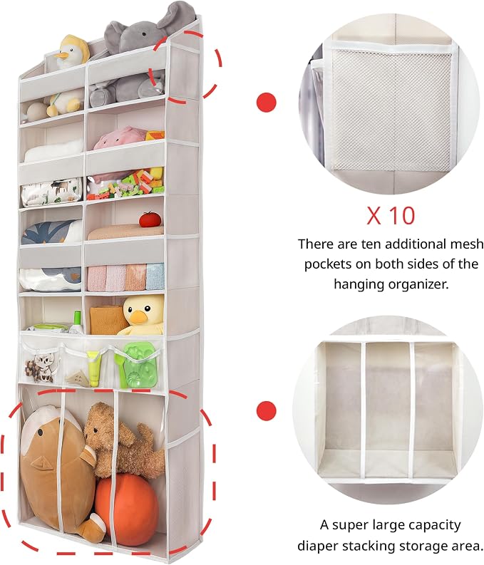 Extra Large Over The Door Organizer with Clear Pockets - 8 Compartments & XL Bottom Storage, Heavy-Duty Hanging Organizer for Bathroom, Bedroom, Closet (57 Inch Height).