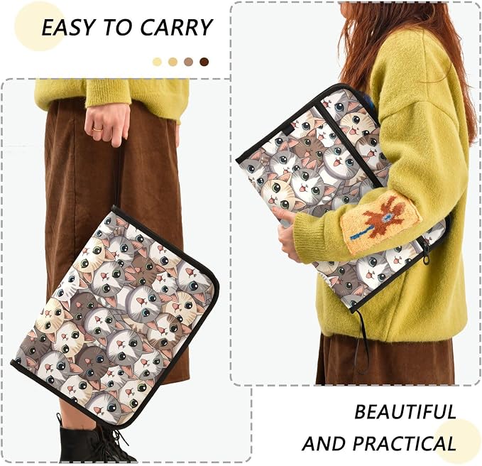 13 Pocket Zipper Expanding File Folder A4 Cat Cute | Accordion File Organizer with Front Pouch A4 Letter Size Portable Folders for Documents Receipt School Office Supplies