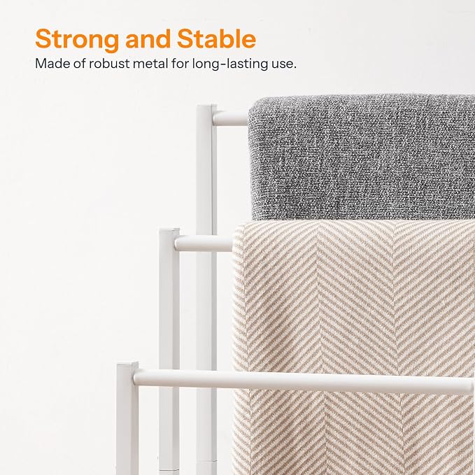 HOOBRO Free Standing Towel Rack, 3 Tier Blanket Rack, Blanket Holder for Bathroom, 16.9" L x 11" W x 31.9" H, Industrial Metal Drying and Display Rack with Shelf, White and Grey WG03LB01
