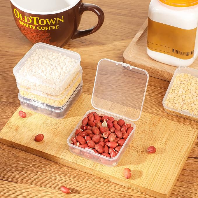 SATINIOR 48 Packs Clear Small Plastic Containers Transparent Storage Box with Hinged Lid for Small Items Crafts Jewelry (2.52 x 2.52 x 0.79 Inches)