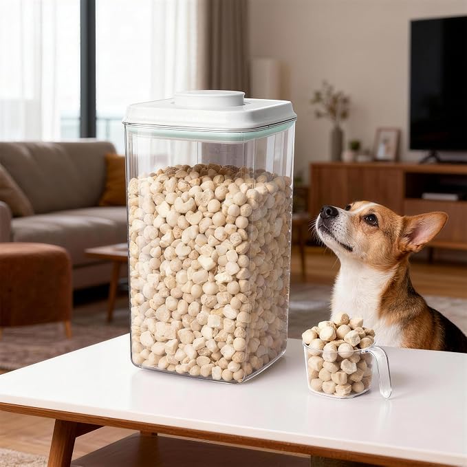 3-5 Lbs Dog Cat Treat Container Pop Pet Food Storage Container 4.2qt *2 | with 0.13qt Measure Scoop Airtight Stackable BPA-Free Pet Storage Bin Canister Pop Lid Plastic Container for Kibble & Treats