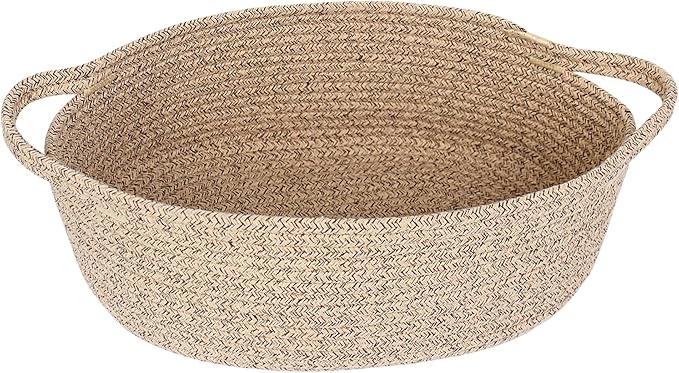 Brown Variegated Small Woven Basket, 13” x 9” x 5” Baskets for Gifts Empty, Cotton Rope Gift Basket, Cute Nursery Baby Organizer, Cat Dog Toy Bin Box, Wicker Storage Bin with Handle