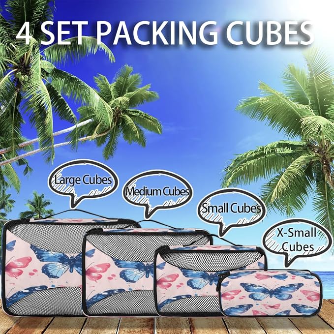 Packing Cubes for Travel, Colorful Butterfly Travel Luggage Packing Organizers for Women Men, Large Custom Toiletries Bag for Clothes Shoes, Cute Butterfly