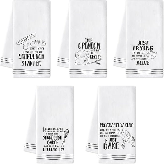 R HORSE Funny Baking Kitchen Dish Towels - 5Pcs Bread Theme Cleaning Dishcloth Bread Making Baking Absorbent Bar Quick Dry Hand Towel Tea Towels Birthday for Women Men Housewarming Decor