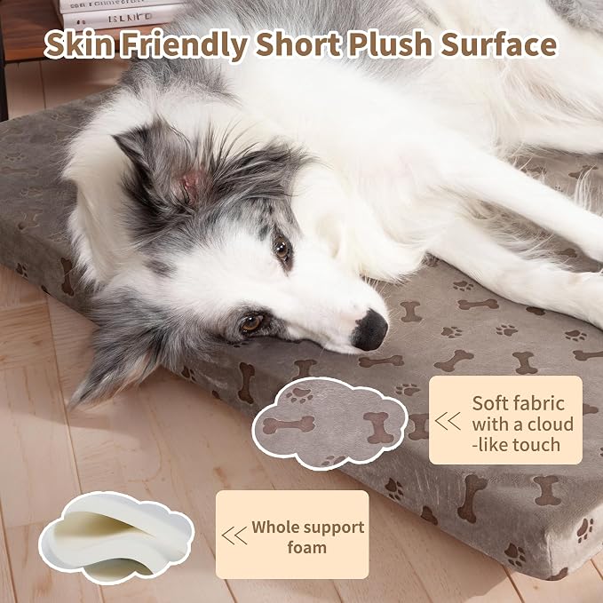 Fancy Dog Bed Mat Cute Dog Crate Pad, Reversible ＆ Machine Washable, Small to XXX-Large Dogs,Bones, Cat Claws (Brown, Large(36x24in))
