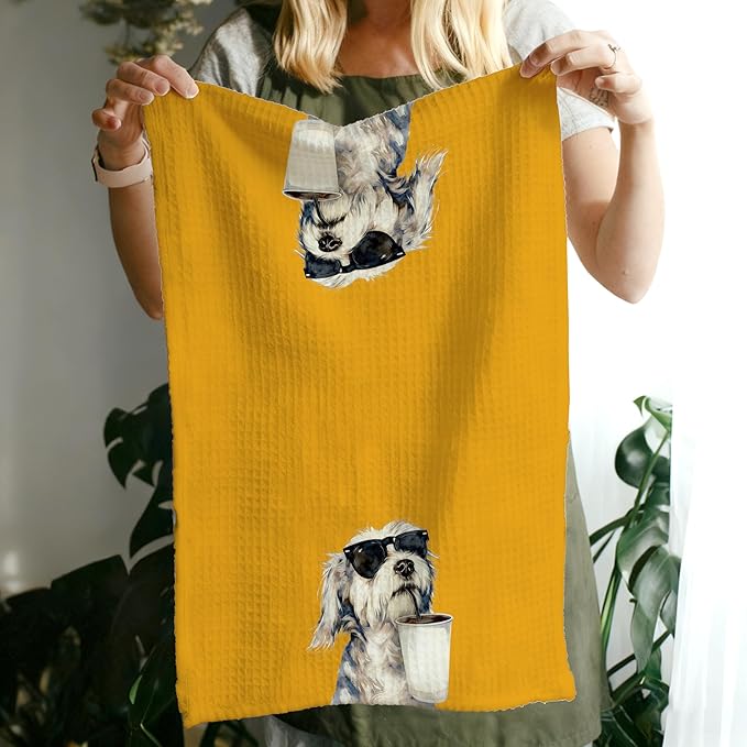 Trendy Orange Coffee Shih Tzu Kitchen Towels Decorative, Shih Tzu Gifts Hand Tea Towels for Kitchen Bar Cart, Dog Lover Mom Gifts Dish Towel Dishcloth, 16x24 Inch