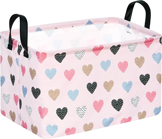 Kid Clothes Storage Basket Gift Shelf Basket Toy Storage Bin, Nursery Basket Organizer Box for With Handles for Room Deco Heart Valentine's Basket
