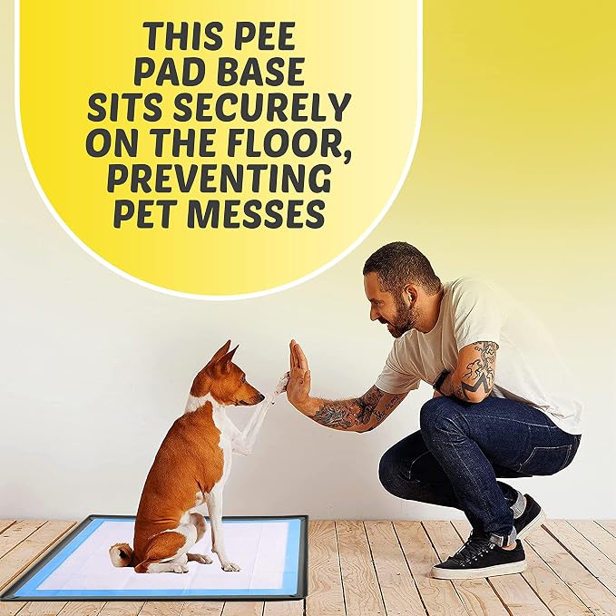 Skywin Dog Pee Pad Holder Tray Fits for 28” x 30” Pee Pads - 1 Pack - Grey | Corner Lock Holes, Raised Edges, Non-Spill, Easy to Clean Silicone Dog Potty Tray Holder, For Indoor Floor Protection