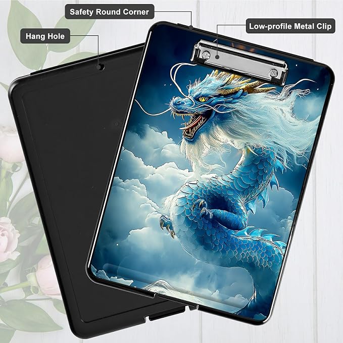 Heavy Duty Storage Clipboard, Slim Nursing Clipboard with Internal Pen Case, Portable File Organizer Case for A4 Letter Size Paper Office Medical Professionals, Cloud Blue Dragon