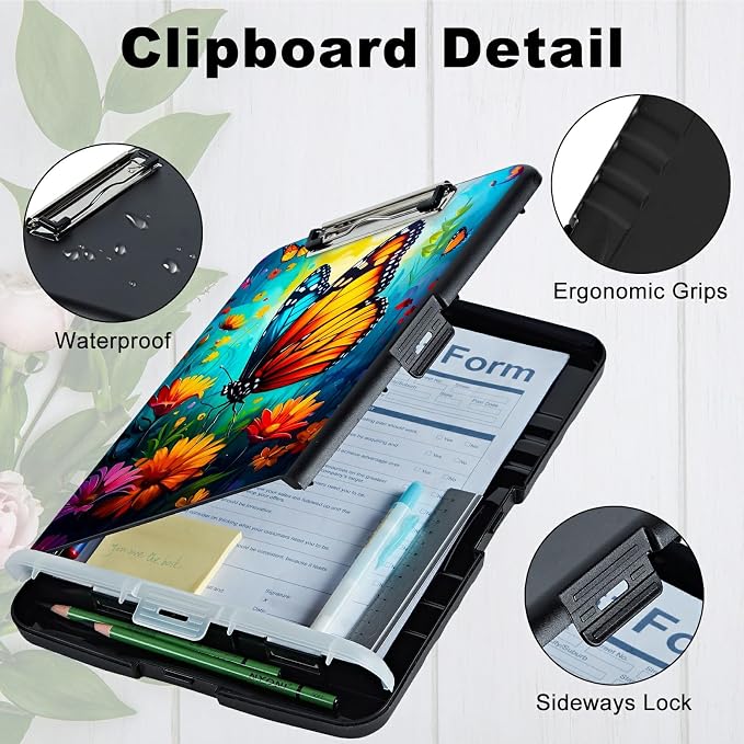 Butterfly Blue Sky A4 Clipboard with Storage Pen Holder, Clipboards Organizer Nursing Clipboard Foldable File Folder Plastic Clipboard Folio Clip Board for Office Students Classroom Doctor