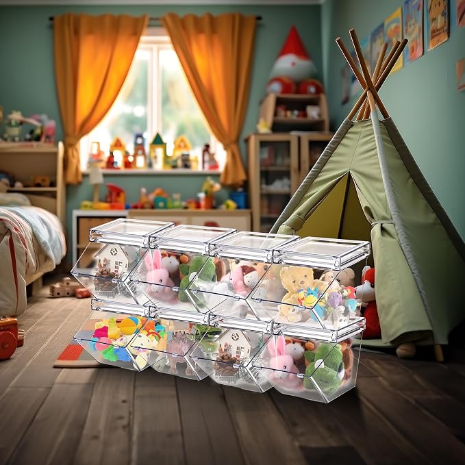 Yerliker 8 Pcs Clear Plastic Storage Bins with Lids Large Stackable Pantry Storage Organizer Bins Kitchen Organization Cabinet Organizers Ideal Containers for Fridge Kitchen abinets Bathroom