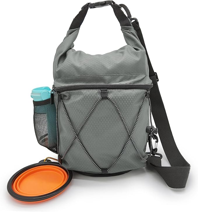 Waterproof Roll Top Pet Dog Food Travel Organizer Storage Bag Trash Bag Dispenser for Trips Outdoor Camping Free 350ml Portable Folding Bowl, 30 Cups / 10 lbs Large