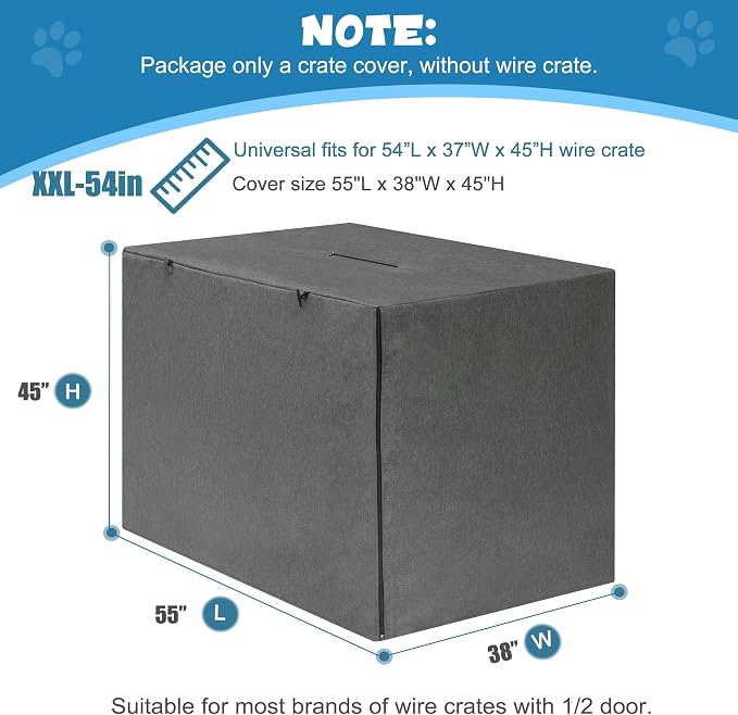 Deblue Indoor 54 Inches Dog Crate Cover | Privacy Durable Polyester Pet Kennel Covers Universal Fit for Wire Crate (Grey)