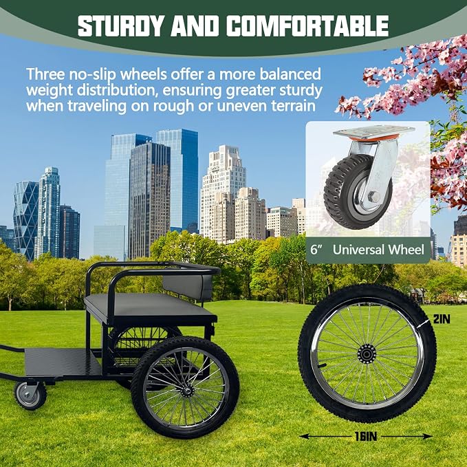 Cart for Dog to Pull with 26In Width Soft Seat, 330LBS Weight Capacity | Pulling Cart with 16In Wheel and Footrest Come with Wrap-Around Design Suitable for Medium-Large Dog Nice for Family Outing
