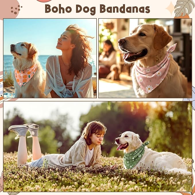 Sanwuta 60 Pcs Summer Bandana for Dog Bulk Flower Dog Bandanas Adjustable Dogs Bibs Triangle Scarf Pet Costume for Small to Large Pet(Flower, Large)