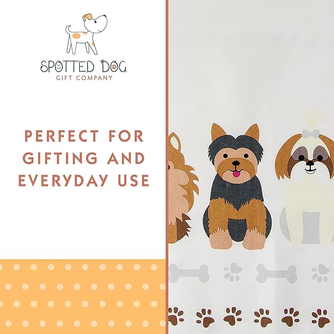 SPOTTED DOG GIFT COMPANY Dog Kitchen Towels Set of 2, 100% Absorbent Cotton Dish Towels for Drying Dishes, Happy Dogs Themed Kitchen Accessories, Gifts for Dog Lovers 20"x28"
