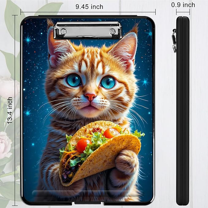 Heavy Duty Storage Clipboard, Slim Nursing Clipboard with Internal Pen Case, Portable File Organizer Case for A4 Letter Size Paper Office Medical Professionals, Hamburg Orange Cat