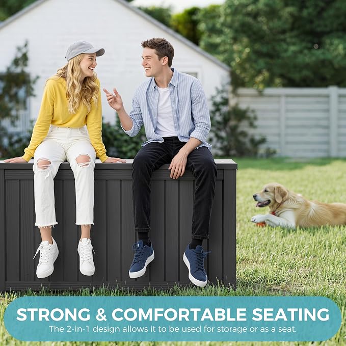 Outdoor Storage Box, 180 Gallon Large Outdoor Resin Deck Box, Storage Waterproof Boxes Lockable Lid for Garden Tools, Pool Supplies, Patio Furniture and Cushions, Black