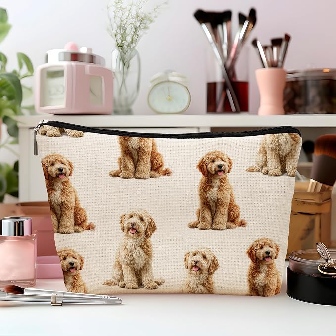 Labradoodle Dog Makeup Bag, Labradoodle Lovers Gifts Cosmetic Bag for Women, Dog Mom Lovers Owner Gifts for Women Christmas, Pet Lover Gift Zipper Travel Makeup Pouch for Purse