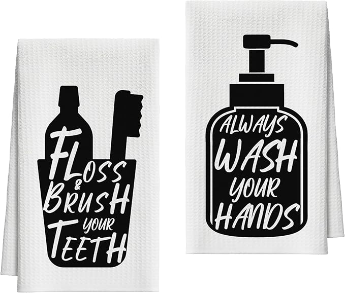 Bath Towels Set of 2, Black and White Dish Towel for Bathroom Spa Kitchen, Toiletries Decorative Hand Towels, Fast Drying Tea Towel, Housewarming Xmas Gifts for Women Mom -B33