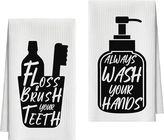 Bath Towels Set of 2, Black and White Dish Towel for Bathroom Spa Kitchen, Toiletries Decorative Hand Towels, Fast Drying Tea Towel, Housewarming Xmas Gifts for Women Mom -B33
