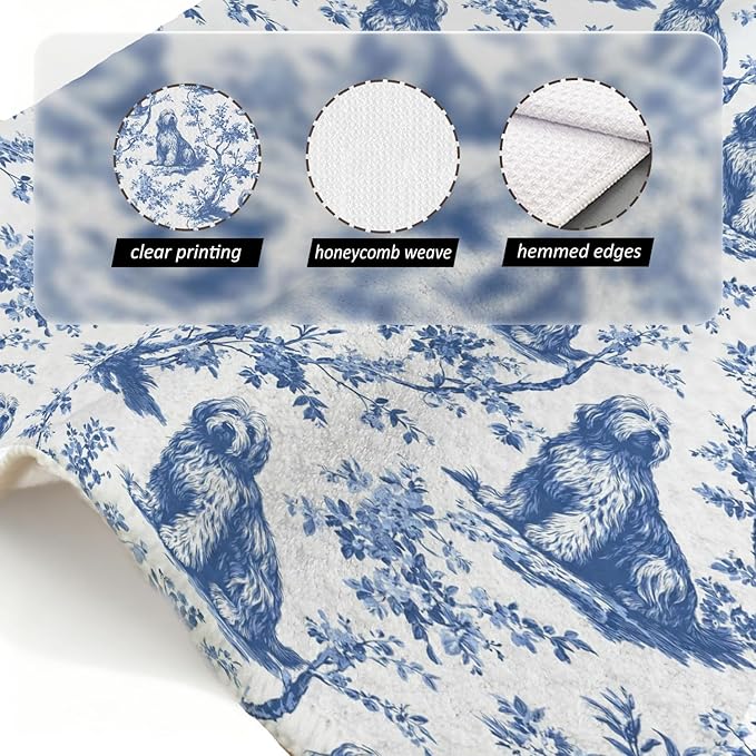 Otterhound Kitchen Dish Towels,Blue and White Floral Dog Towel Dish Tea Towels, Chinoiserie Decor for Kitchen Bathroom,Otterhound Gifts for Dog Lover Mom Dad,16x24 Inch