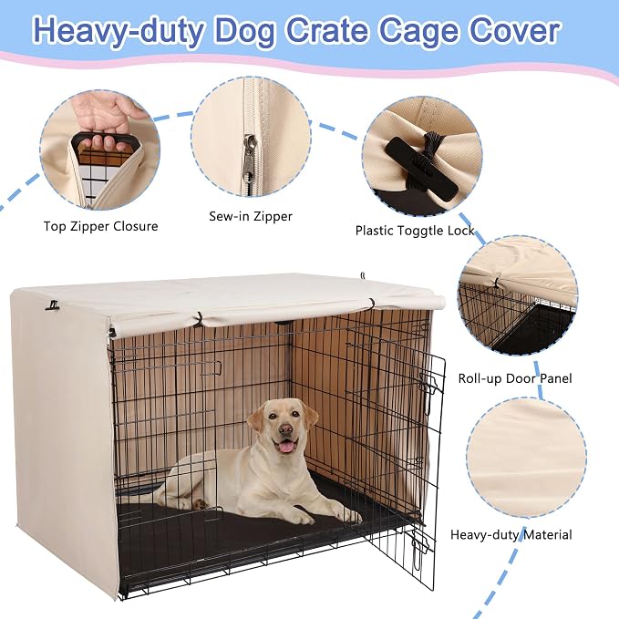 Deblue Dog Crate Cover, Durable Polyester Indoor Pet Kennel Cover | Fit for 1 2 Doors Standard Wire Cage 30.0"L x 19.0"W x 21.0"H Tan
