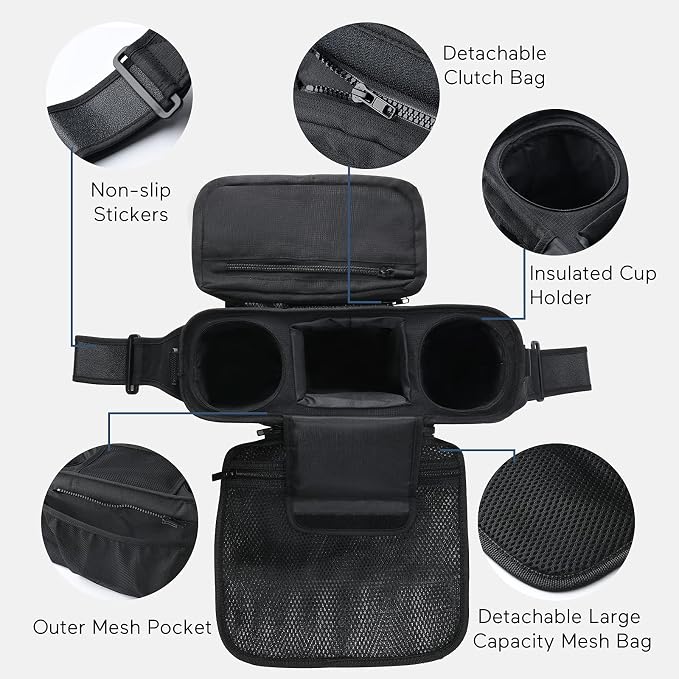 Momcozy Non-Slip Universal Stroller Organizer with Insulated Cup Holder | Detachable Phone Bag and Shoulder Strap, Fits UPPAbaby, Baby Jogger, Britax, BOB, Umbrella and Pet Strollers