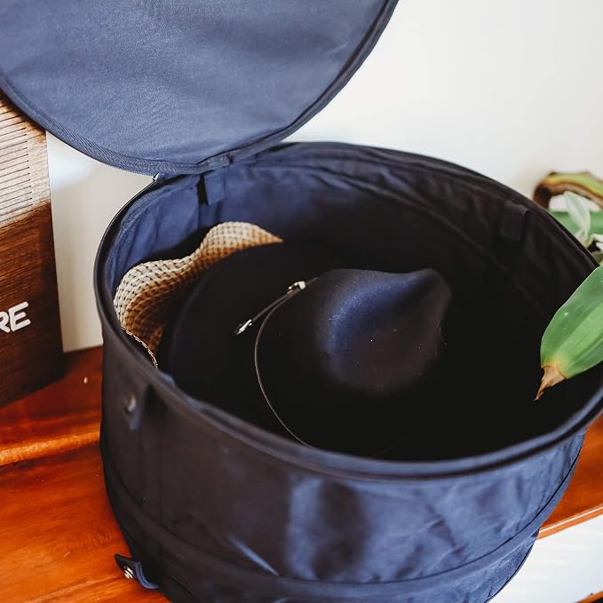 Hat Storage Box | Stuffed Animal Toy Storage | Stackable Round Pop-up Container | Travel Hat Boxes for Women & Men | Closet Organizer w Lid | Dust Cover Cowboy Sun Beach Hats (Black, 2 Pack)