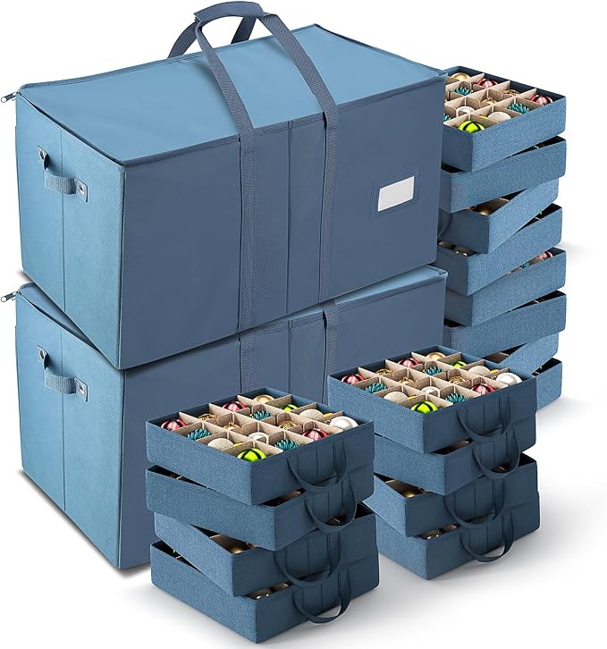 Hearth & Harbor Large Christmas Ornament Storage Box With Adjustable Dividers - Ornament Storage Container For 128 Holiday Ornaments or Decorations