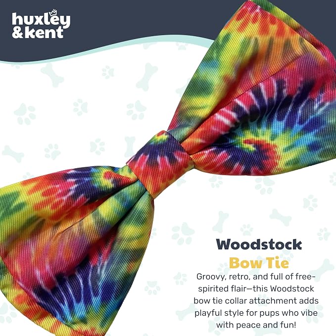 Huxley & Kent Pet Bow Tie for Dogs & Cats, Woodstock Tie Dye, Small/Medium | Hook & Loop Attaches to Any Collar, Soft Polyester, Lightweight & Machine Washable, Perfect for Holidays & Photos
