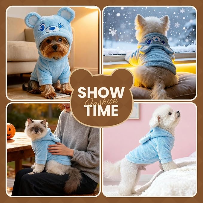 Dog Hoodie with Bear Ears Fleece Dog Sweater for Small Dogs French Bulldog Clothes Puppy Costume for Small Dogs XS Winter Clothes Cozy Pet Fleece for Cats